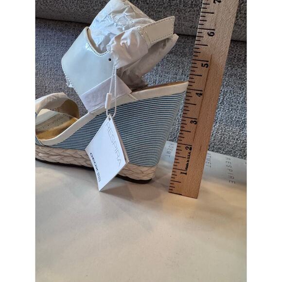 Geox Women's Donna Janira White Caramel Blue Braided Wedges Gold Buckle Sz 6 - Picture 11 of 12